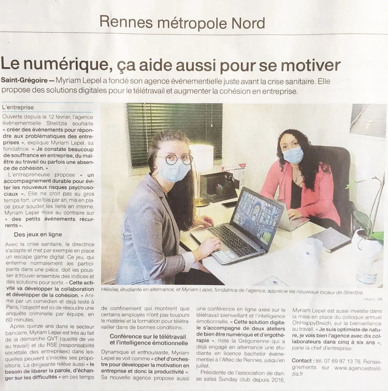 La presse RÉGIONALE parle de nous ! article ouest france du mercredi 18 NOVEMBRE 2020 — Strelitzia