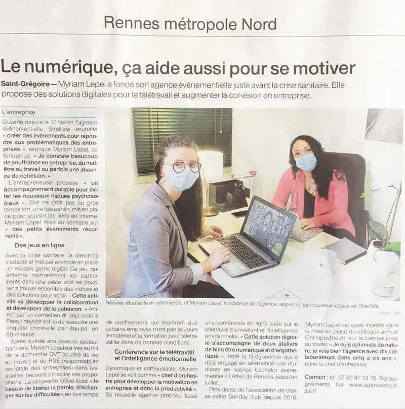 La presse RÉGIONALE parle de nous ! article ouest france du mercredi 18 NOVEMBRE 2020 — Strelitzia